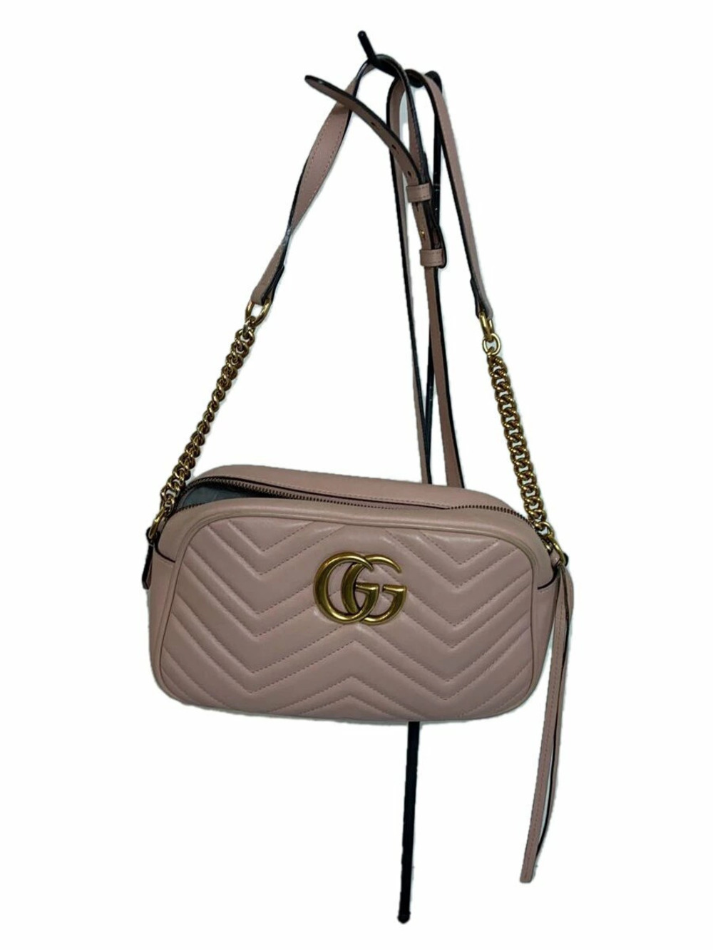 Gucci Chain Shoulder Bag Leather Pink GG Marmont Quilted Gold